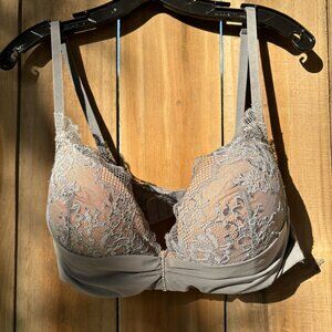ADORE ME Gray Lace Drape RHINESTONE Trim PUSH UP BRA 38DD
